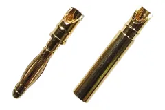 Goldkontaktstecker 2mm gefedert lang mit Löthalbschale 1 Paar