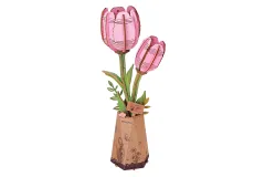 Lasercut Holzbausatz Standmodell Blume - Rosa Tulpe 72 Teile