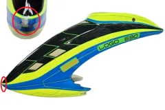 B-WARE Mikado Haube LOGO 690 SX V3 neon-gelb/blau mit grüner Schrift (Absplitterung an der Hauben Spitze)